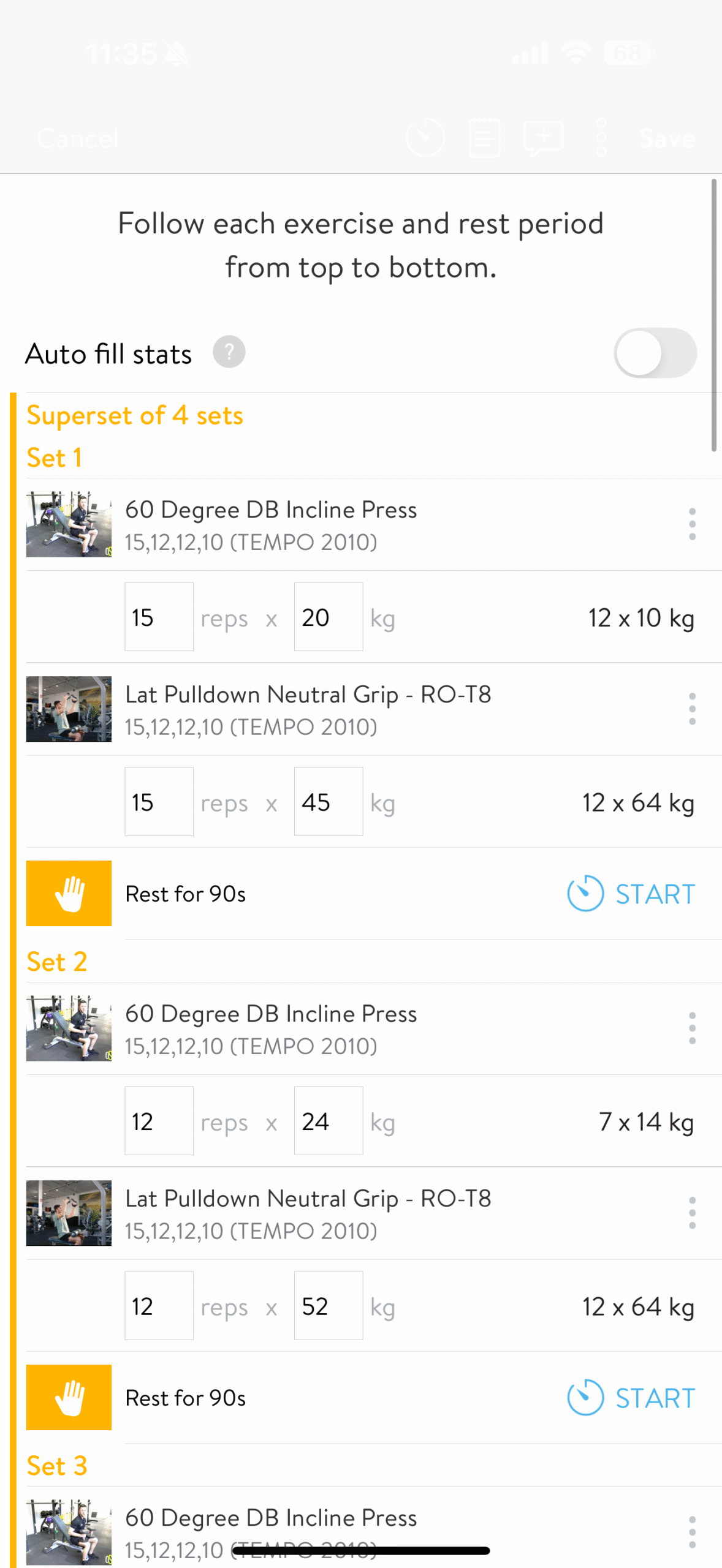 Catalyst workout screen